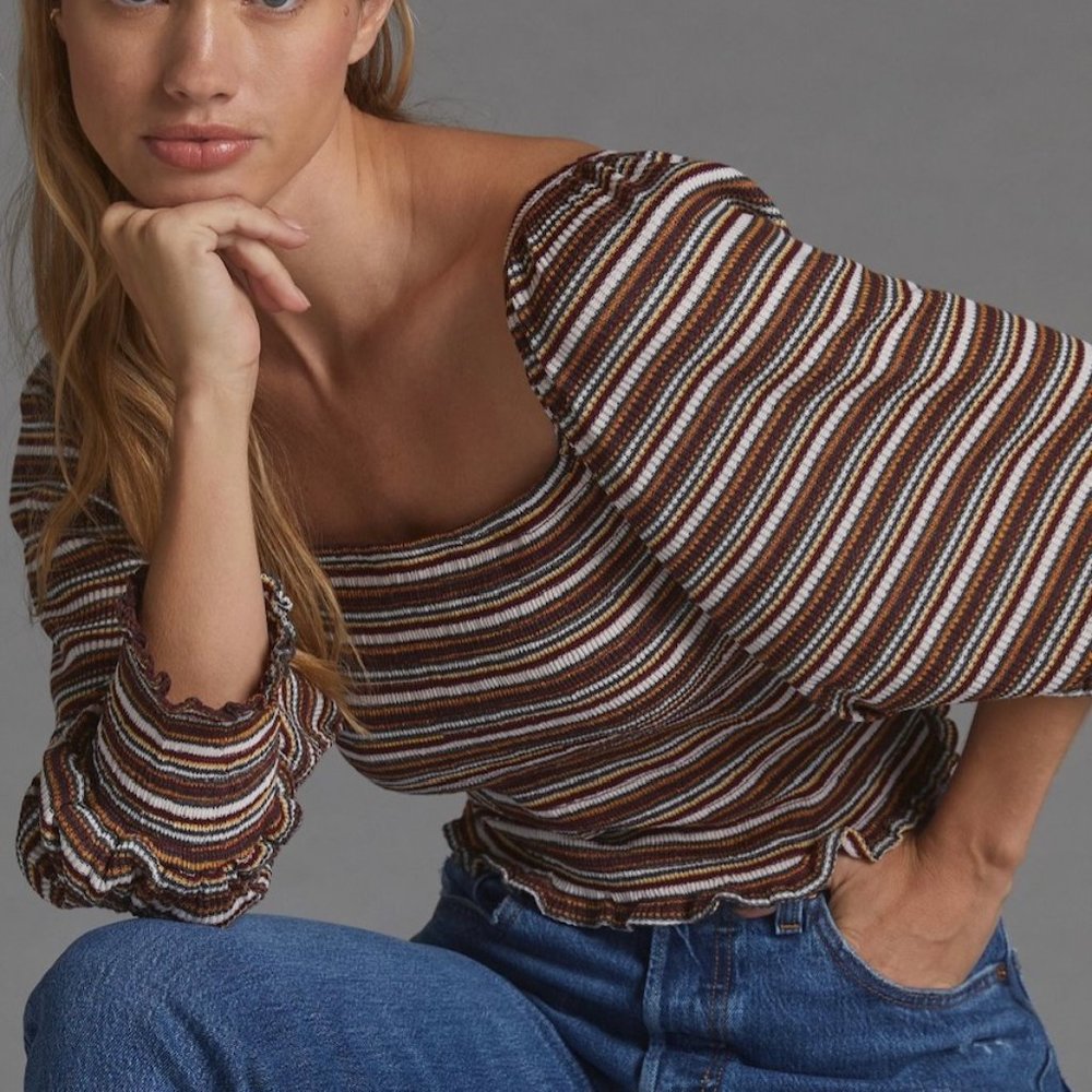 Anthropologie Smocked Puff-Sleeved Top
